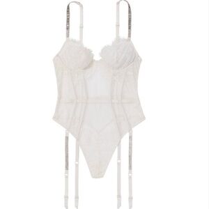 New! Victoria's Secret Very Sexy Shine Strap Lace Teddy w/ Garters 4033